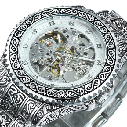 Vintage Style Engraved Mechanical Men's Watch