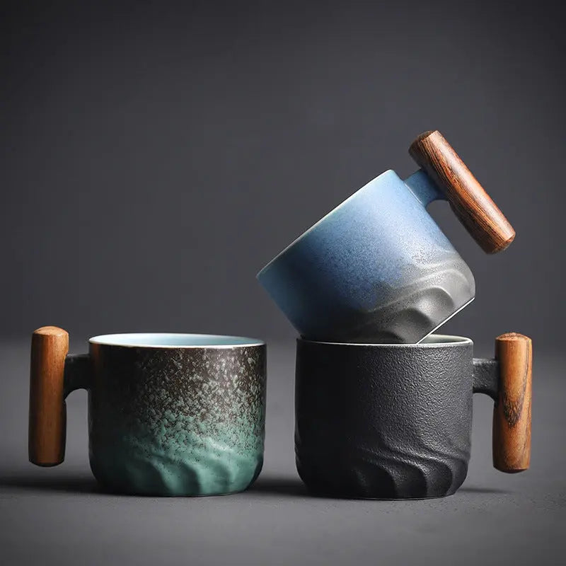 Unique Wooden Handle Ceramic Espresso Mug - Halri