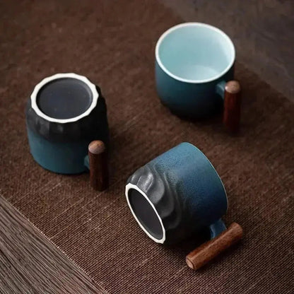 Handcrafted Ceramic Coffee Mug with Wooden Handle – 80ml Espresso Cup for Coffee and Tea 1