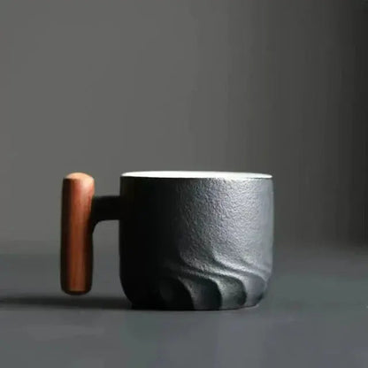 Handcrafted Ceramic Coffee Mug with Wooden Handle – 80ml Espresso Cup for Coffee and Tea 3