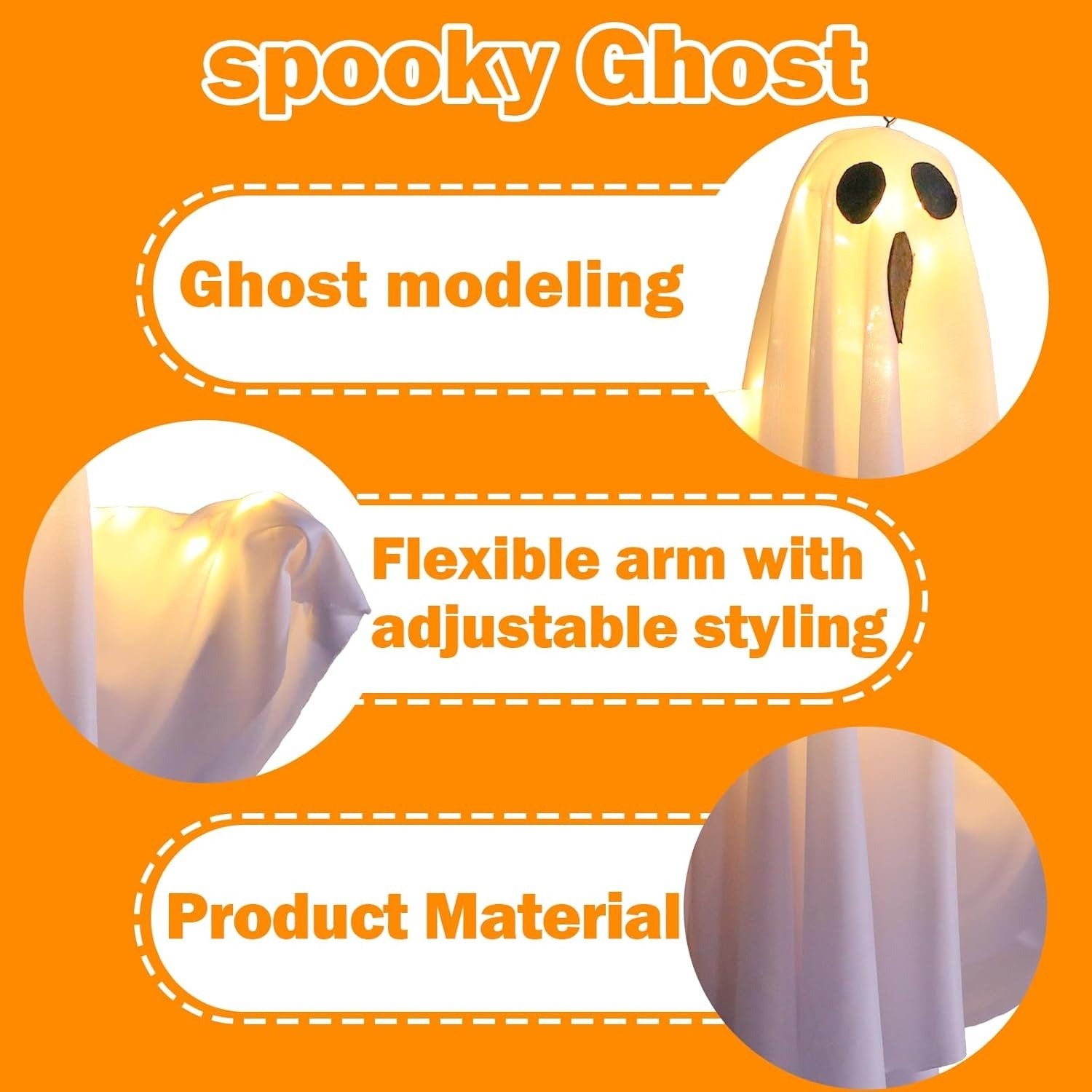 Hanging Halloween Lighted Ghost Decoration with 3 Lighting Modes, Battery Powered for Indoor & Outdoor Use
