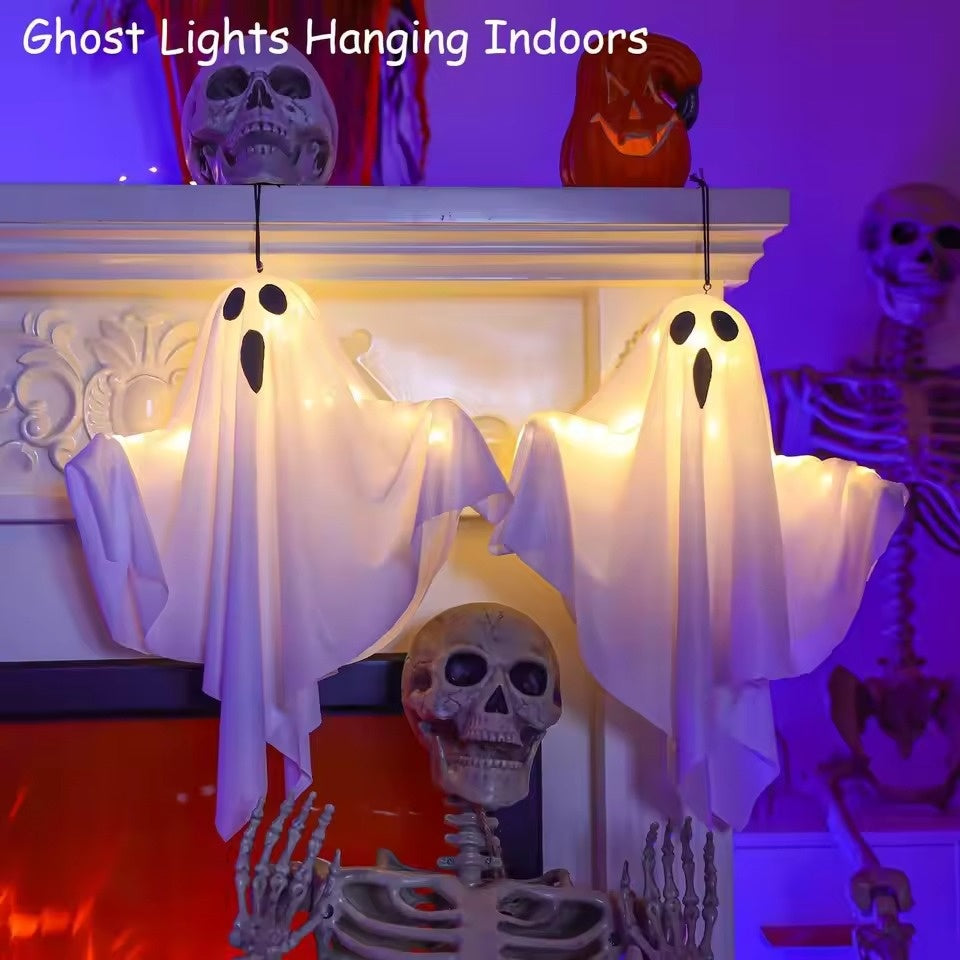 Hanging Halloween Lighted Ghost Decoration with 3 Lighting Modes, Battery Powered for Indoor & Outdoor Use