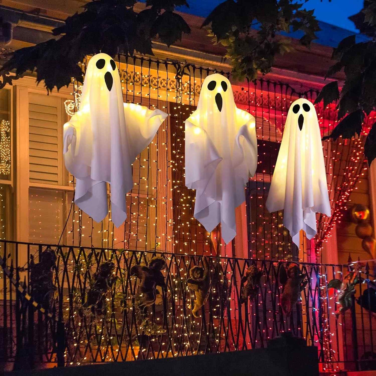 Hanging Halloween Lighted Ghost Decoration with 3 Lighting Modes, Battery Powered for Indoor & Outdoor Use