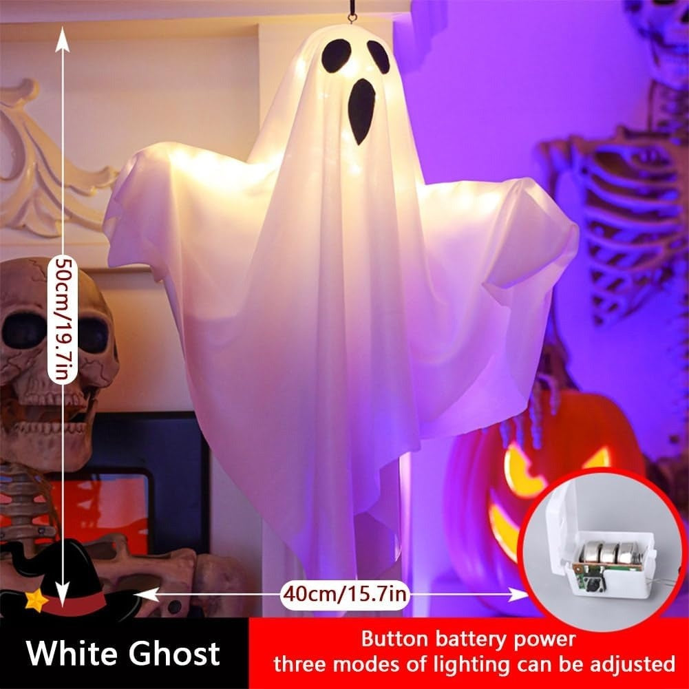 Hanging Halloween Lighted Ghost Decoration with 3 Lighting Modes, Battery Powered for Indoor & Outdoor Use