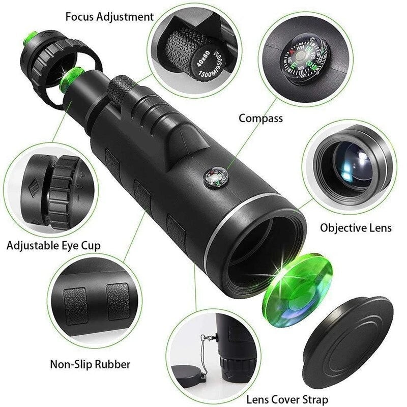 High Power HD Monocular with Phone Adapter and Tripod