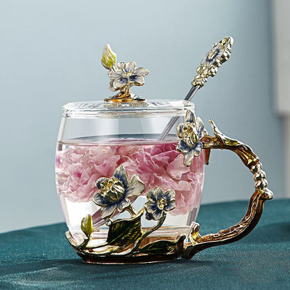 Romantic Floral Glass Mug for Coffee Tea Lovers