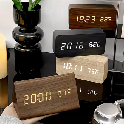 Sleek Wood LED Clock Radio with Adjustable Brightness - Halri
