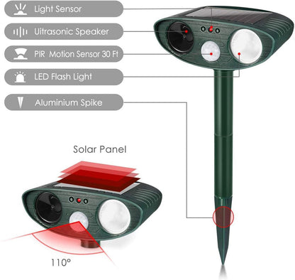 Outdoor Solar Powered Animal Repellent with Flashing Light