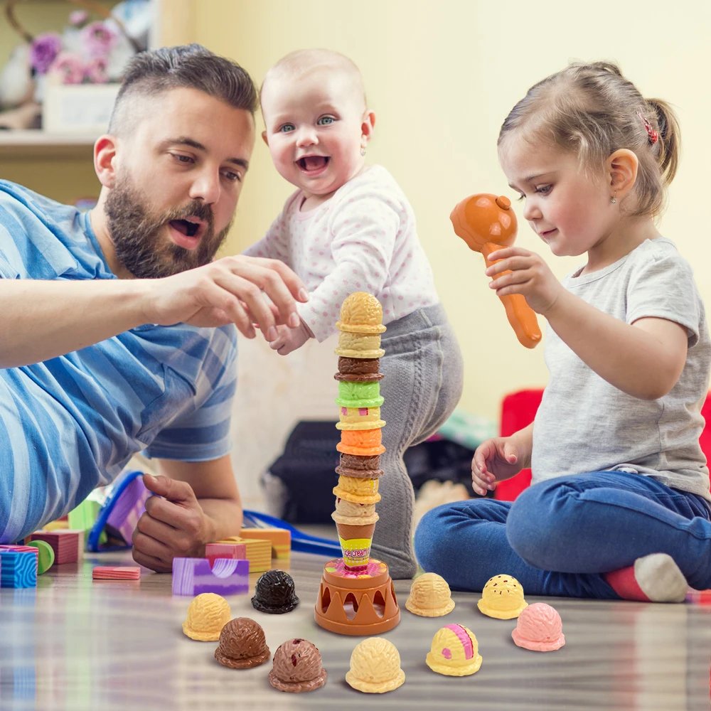 Ice Cream Stack with Motor Skill Development, Lightweight & Portable, Safe for Ages 1+