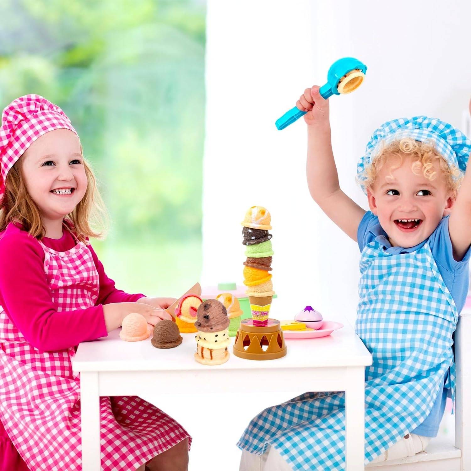 Ice Cream Stack with Motor Skill Development, Lightweight & Portable, Safe for Ages 1+