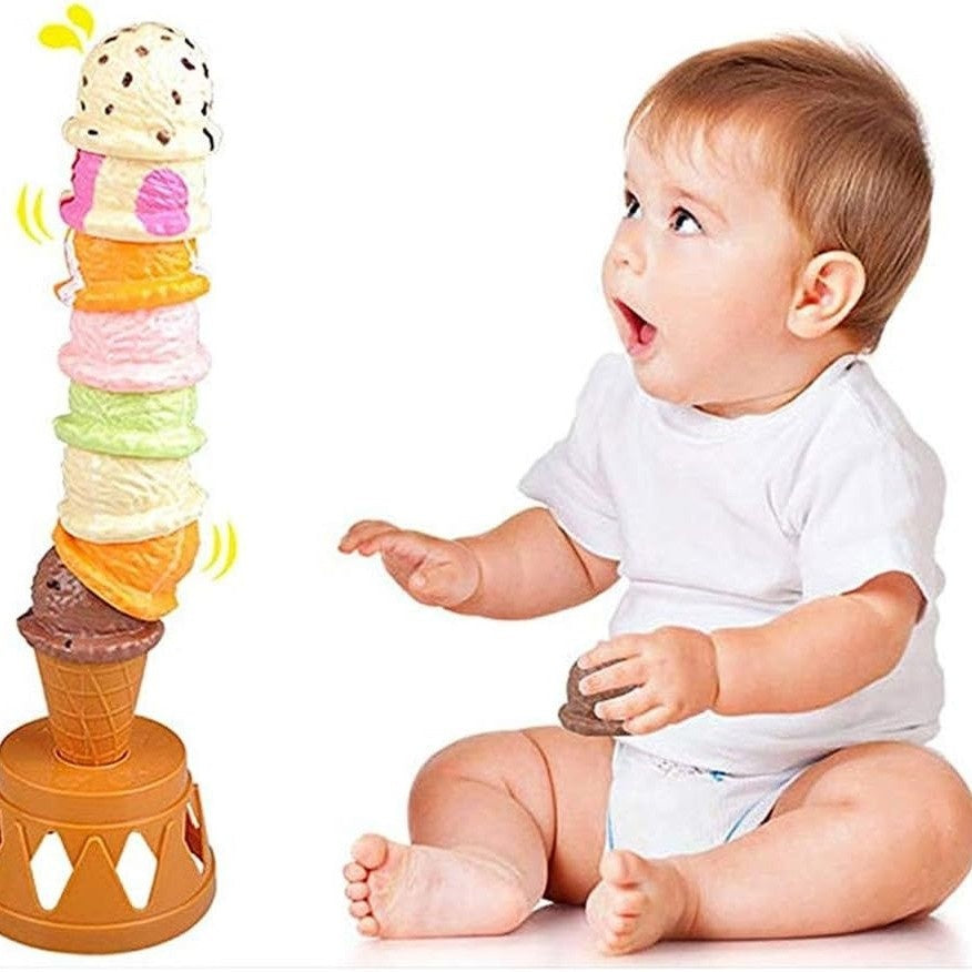 Ice Cream Stack with Motor Skill Development, Lightweight & Portable, Safe for Ages 1+
