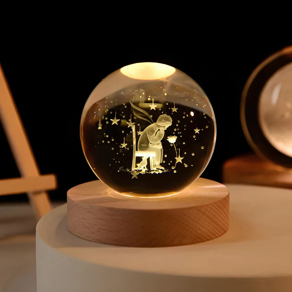 Illuminated Crystal Ball Lamp with 3D Laser Art – Warm White Ambient Light for Relaxation and Elegant Home Decor 12
