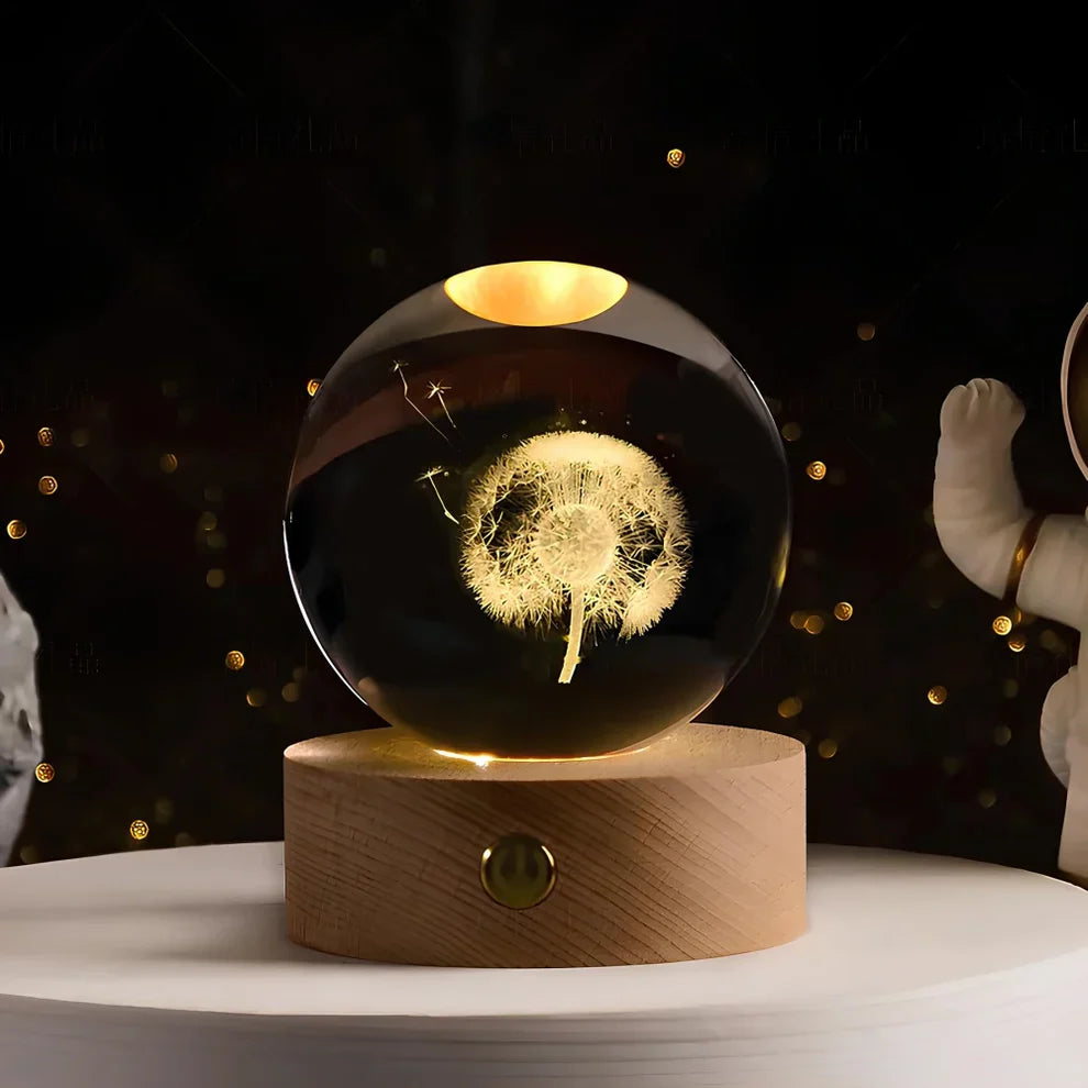 Illuminated Crystal Ball Lamp with 3D Laser Art – Warm White Ambient Light for Relaxation and Elegant Home Decor 16