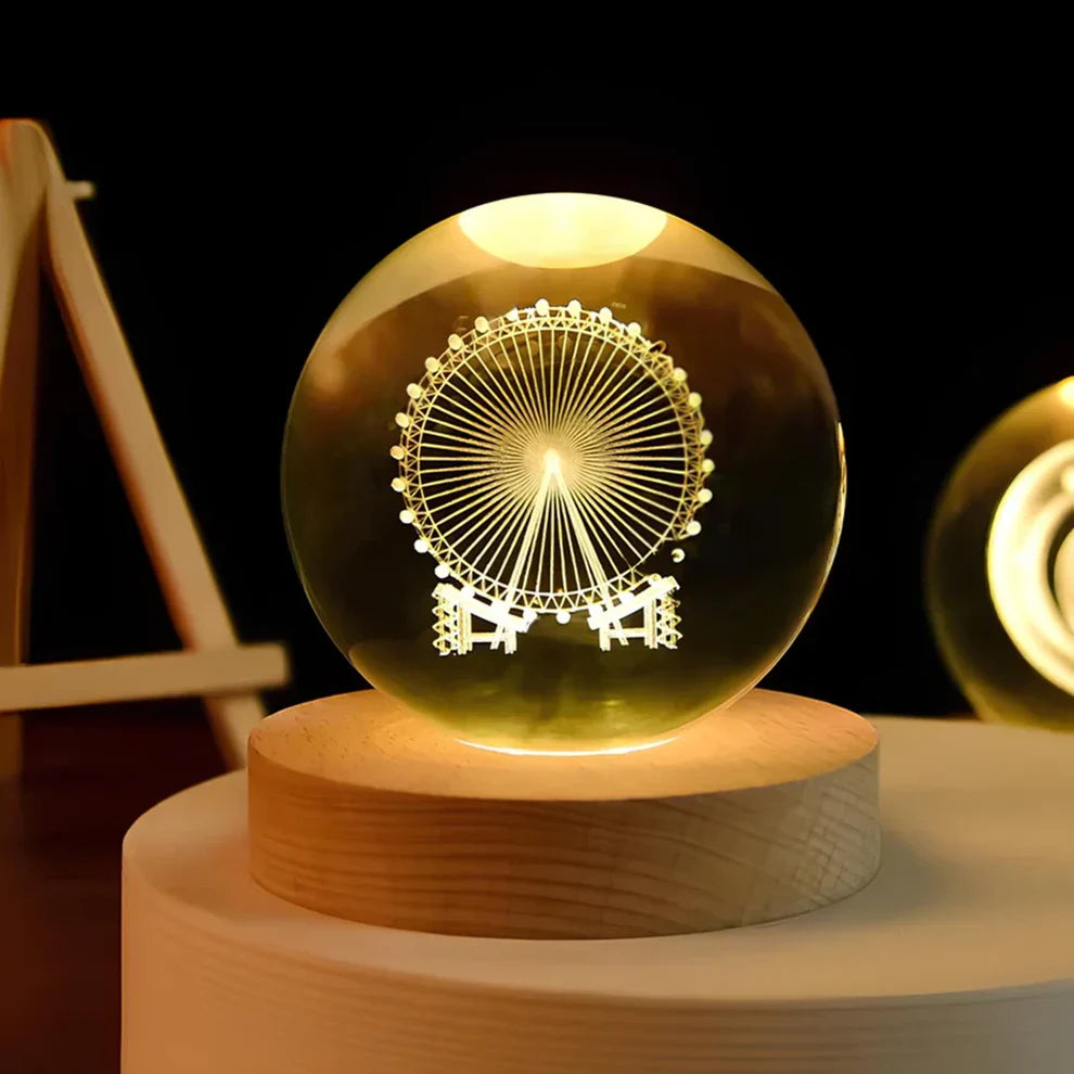 Illuminated Crystal Ball Lamp with 3D Laser Art – Warm White Ambient Light for Relaxation and Elegant Home Decor 17