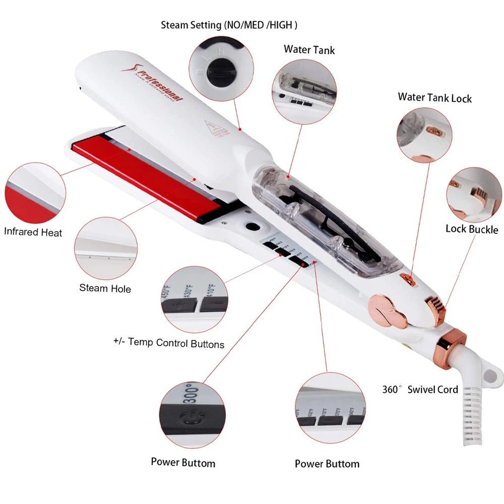 Infrared Ceramic Hair Straightener Steam Professional Hair Tool