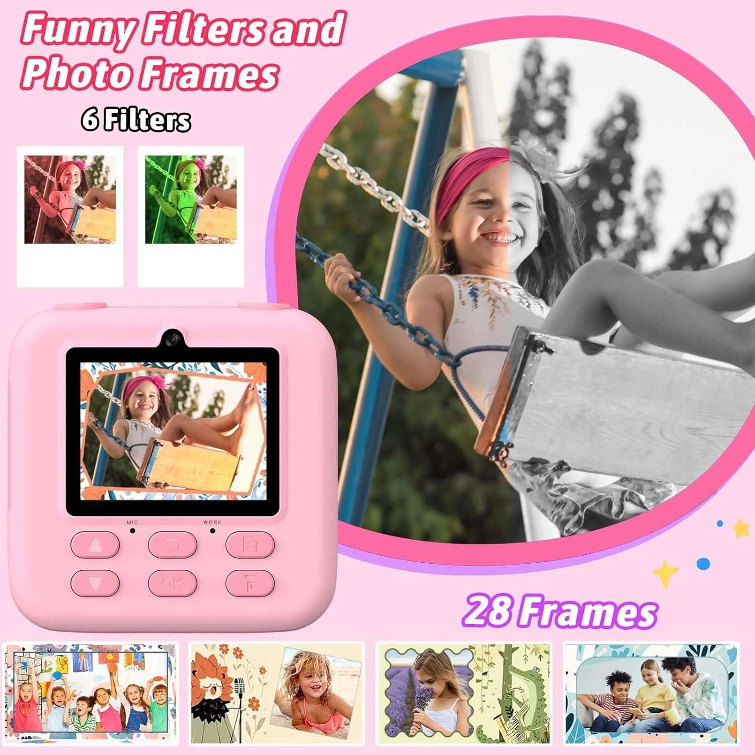 Instant Print Kids Digital Camera with 1080P HD Dual Lenses and 32GB SD Card