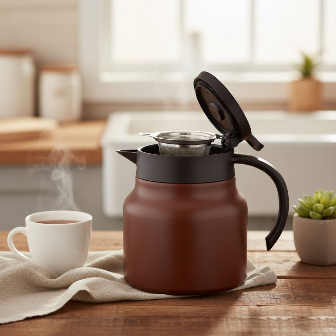 Thermal Teapot with Strainer - Durable Steel and Ceramic Interior - Halri