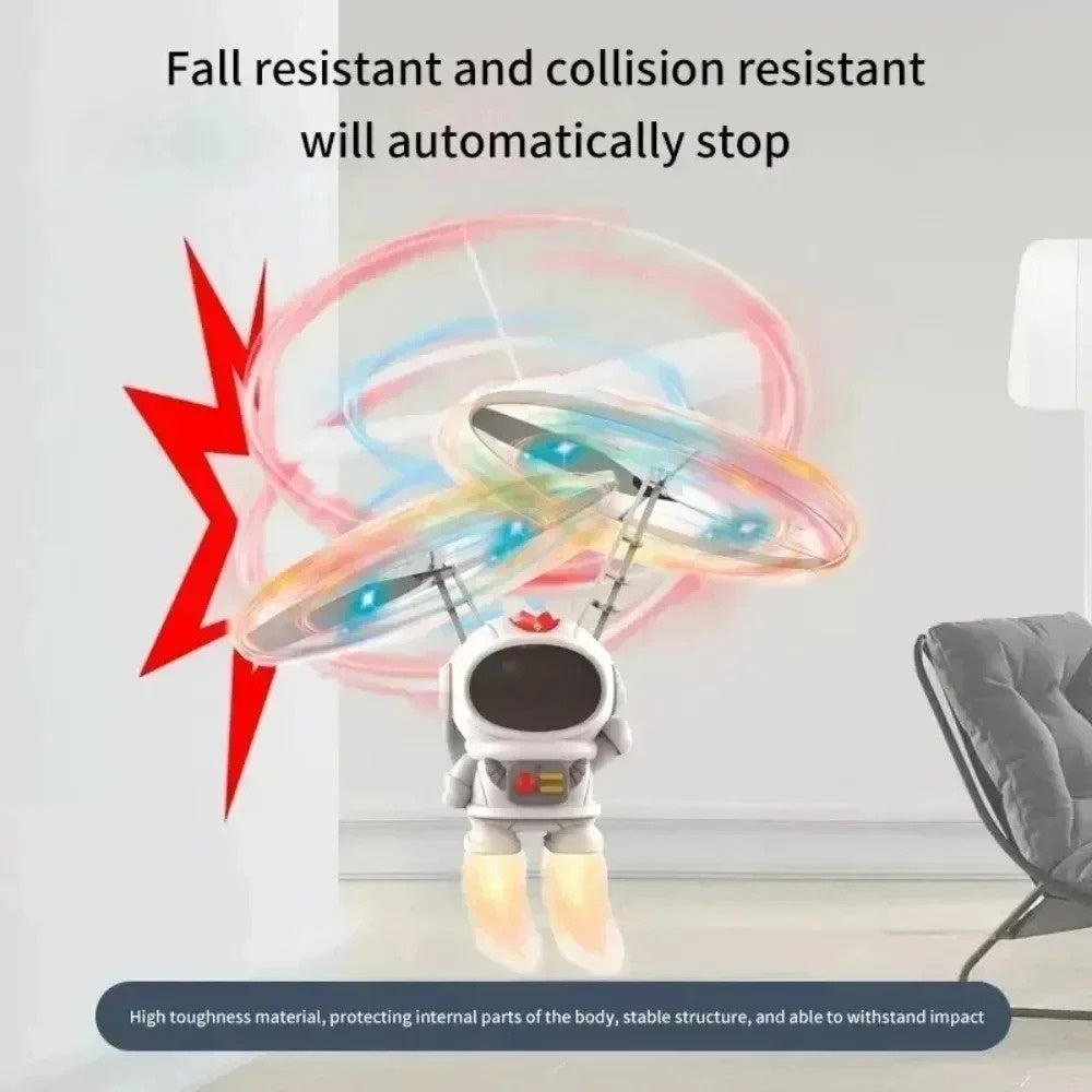 Interactive Flying Mini Astronaut Drone – Hand-Controlled Robot Toy with Lights, Perfect Outdoor Fun Gift for Kids