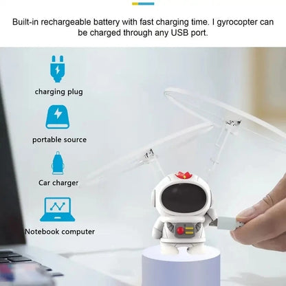 Interactive Flying Mini Astronaut Drone – Hand-Controlled Robot Toy with Lights, Perfect Outdoor Fun Gift for Kids