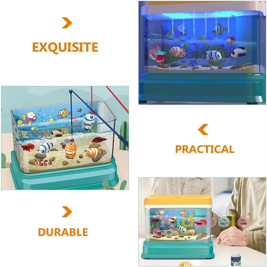 Kids Electric Fish Tank Toy with LED Lights, Fishing & Feeding, Encourages Exploration, Safe for Ages 3+