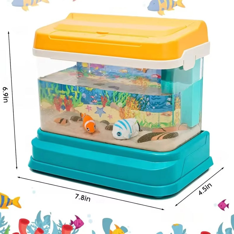Kids Electric Fish Tank Toy with LED Lights, Fishing & Feeding, Encourages Exploration, Safe for Ages 3+