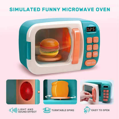 Kitchen Electric Microwave Play Set with Realistic Light, Sound & Accessories Included