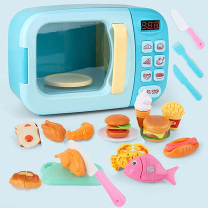 Kitchen Electric Microwave Play Set with Realistic Light, Sound & Accessories Included