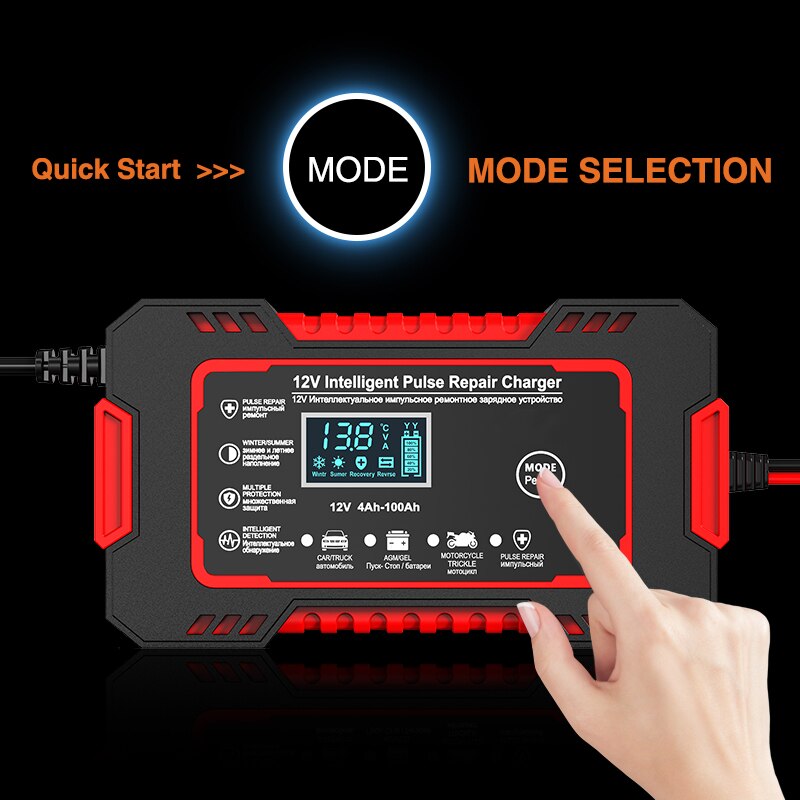 Universal 12V 6A Car Battery Charger with LCD Screen
