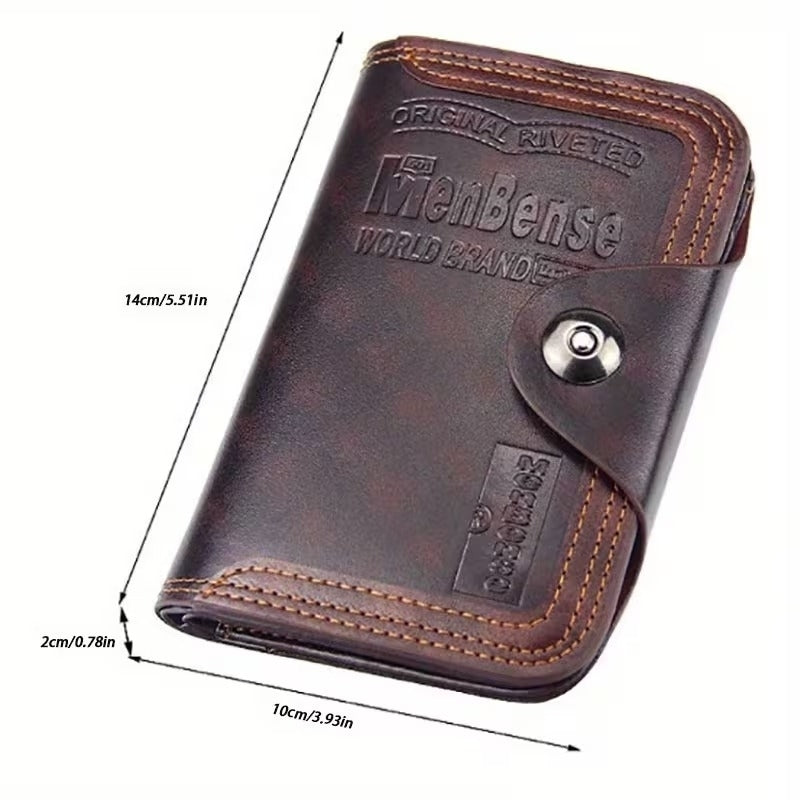 Large-capacity Tri-fold Men’s Wallet in Leather with Multiple Compartments, Snap Button Closure and a Compact, Easy-to-Carry Design