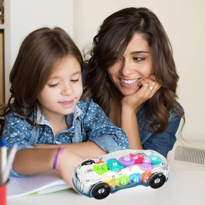 Light-Up Transparent Car with Moving Gears, Music & Durable Plastic, Suitable for Kids 6 Months+
