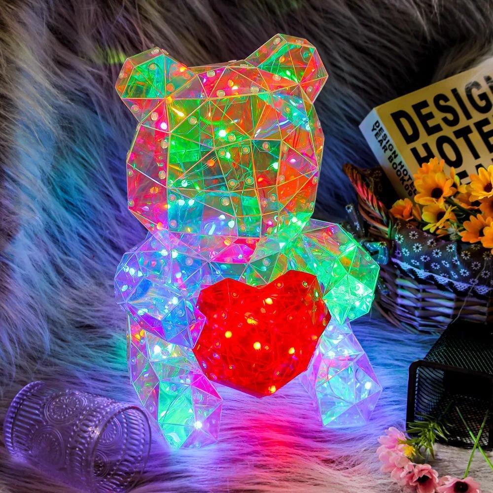 Light Up Teddy Bear Holding Red Heart – LED Rose Bear Gift for Valentine's Day, Birthday, Anniversary