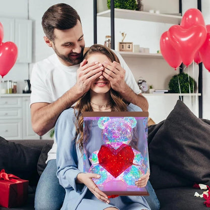 Light Up Teddy Bear Holding Red Heart – LED Rose Bear Gift for Valentine's Day, Birthday, Anniversary