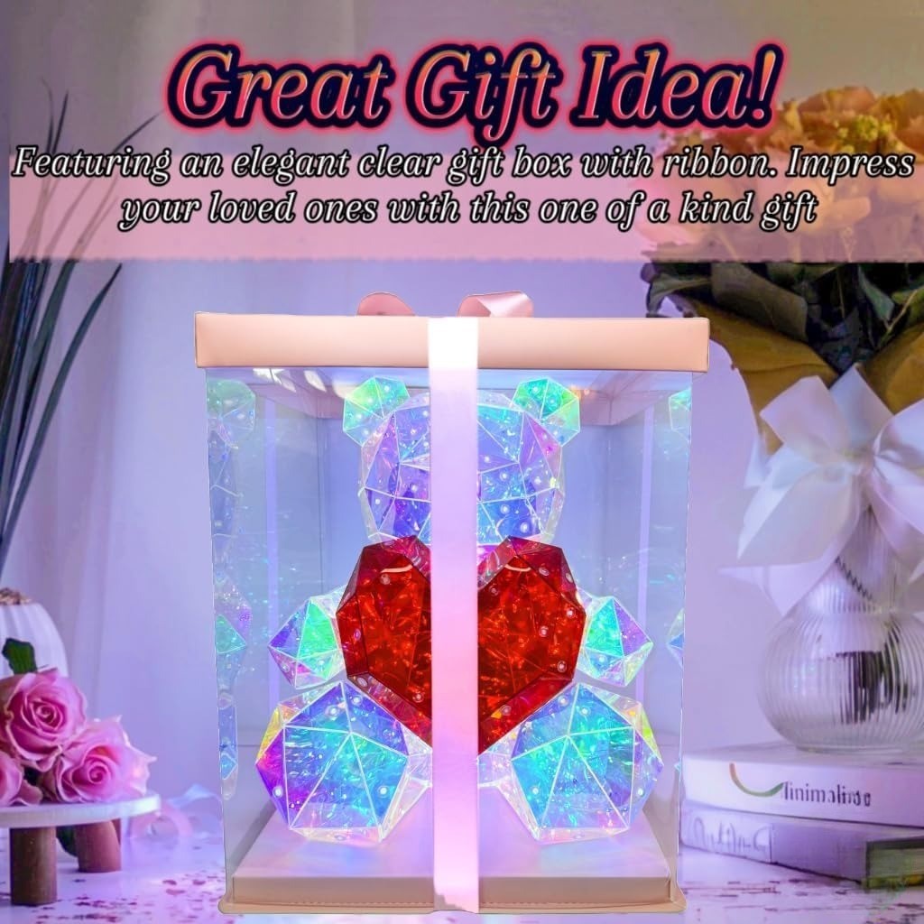 Light Up Teddy Bear Holding Red Heart – LED Rose Bear Gift for Valentine's Day, Birthday, Anniversary