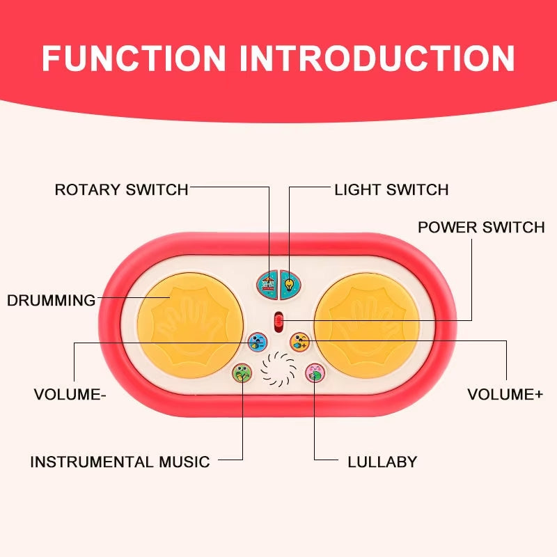 Little Pulse Music Drum – Educational Baby Drum Toy with Lights and 360° Rotation