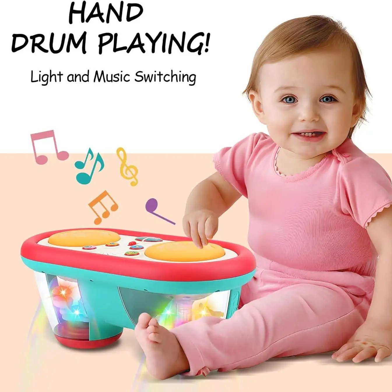 Little Pulse Music Drum – Educational Baby Drum Toy with Lights and 360° Rotation