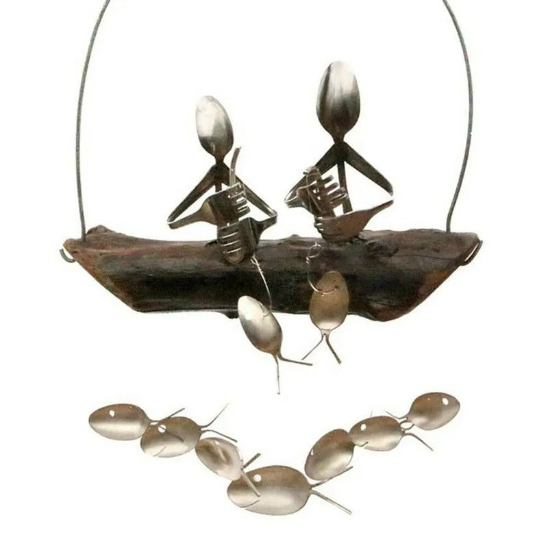 Lovely Fishing Man Spoon Fish Sculpture Wind Chime