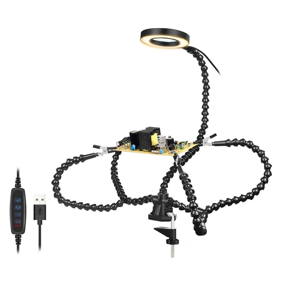 Adjustable Table Lamp with Magnifier and Phone Holder
