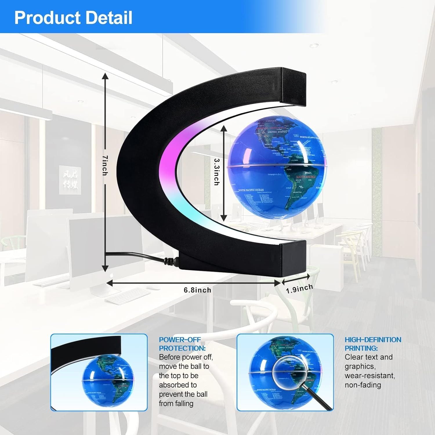 Magnetic Floating Globe With LED Light, Modern Design, Eye-Catching Home & Office Decor