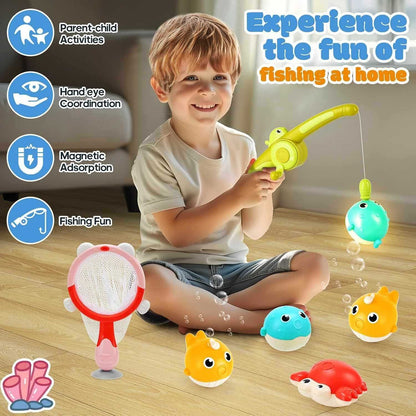 Magnetic LED Fishing Toy Set – Light-Up Bath Toys with Rod and 360° Rotating Reel for Kids Ages 3+