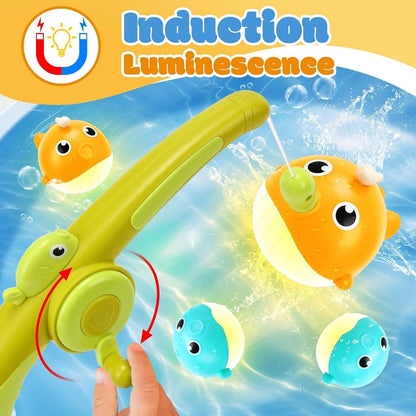 Magnetic LED Fishing Toy Set – Light-Up Bath Toys with Rod and 360° Rotating Reel for Kids Ages 3+