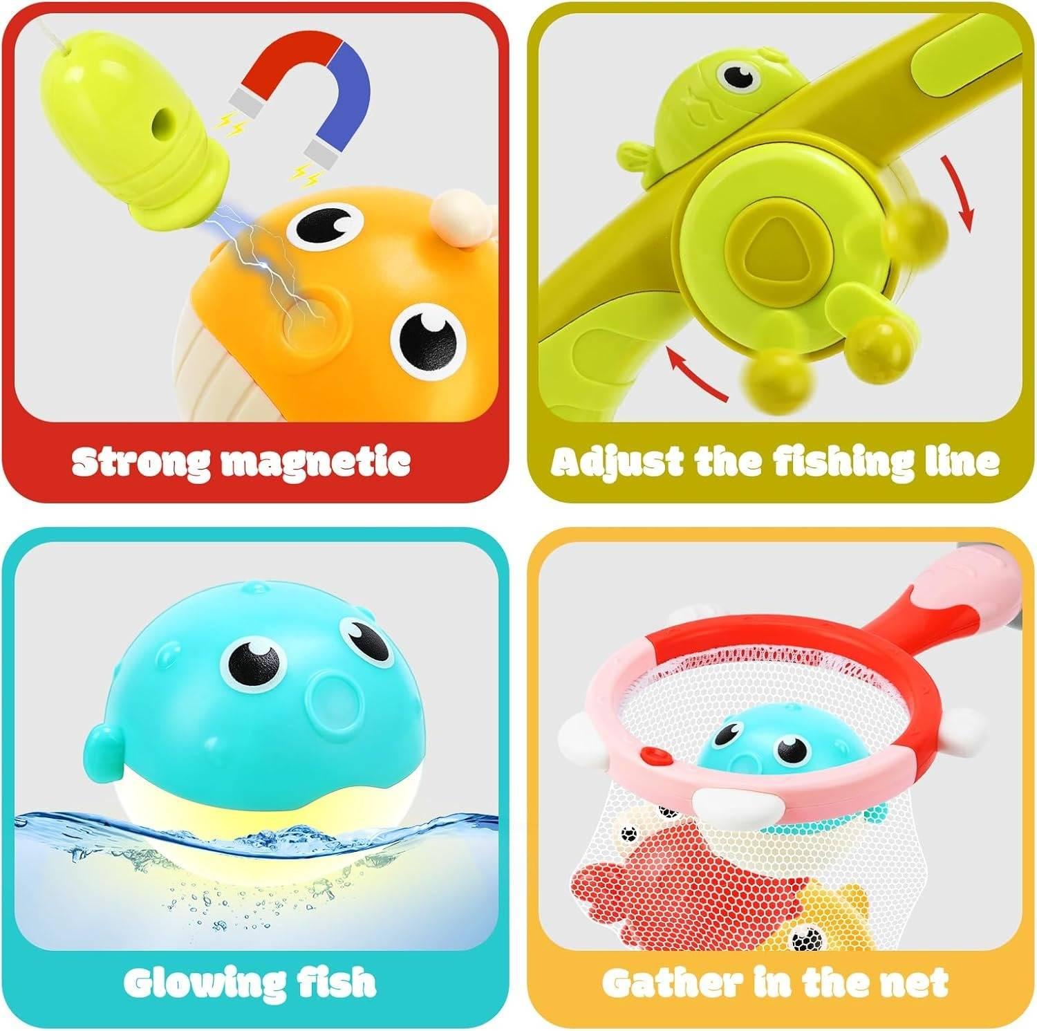 Magnetic LED Fishing Toy Set – Light-Up Bath Toys with Rod and 360° Rotating Reel for Kids Ages 3+