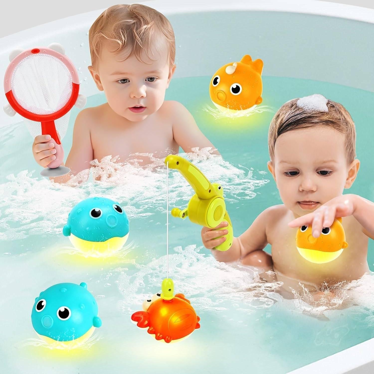 Magnetic LED Fishing Toy Set – Light-Up Bath Toys with Rod and 360° Rotating Reel for Kids Ages 3+