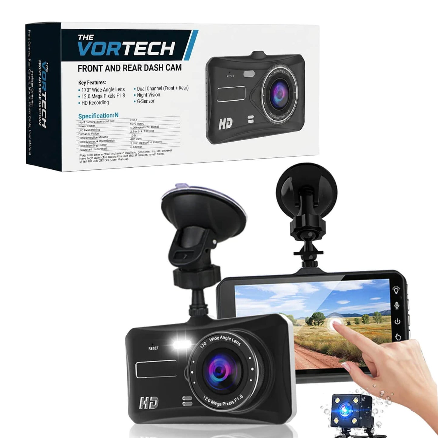 Dual Lens Car Dash Cam with Loop Recording
