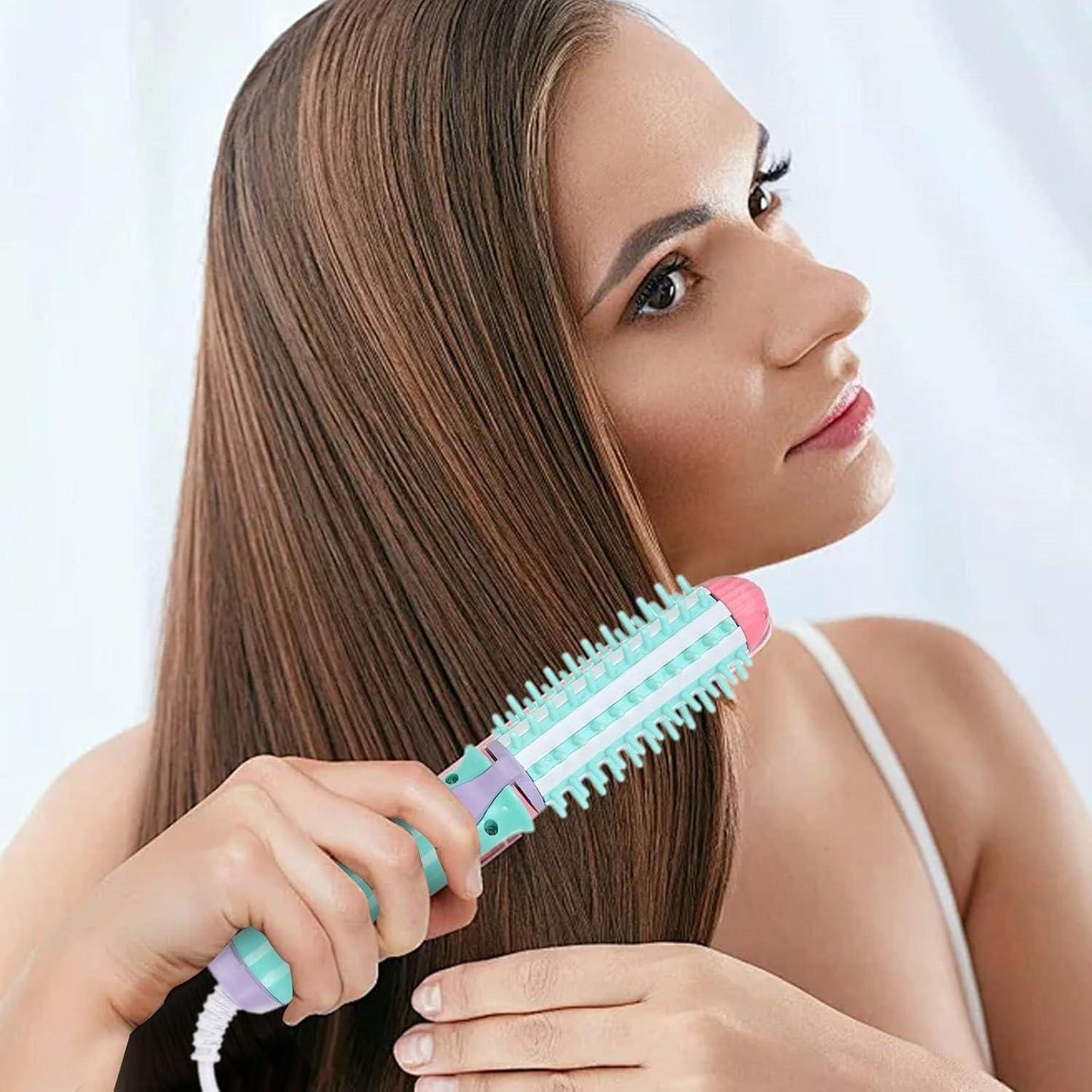 Compact Curling Wand Brush, Small Hair Flat Iron Brush, Portable Ceramic Travel Curler - Halri