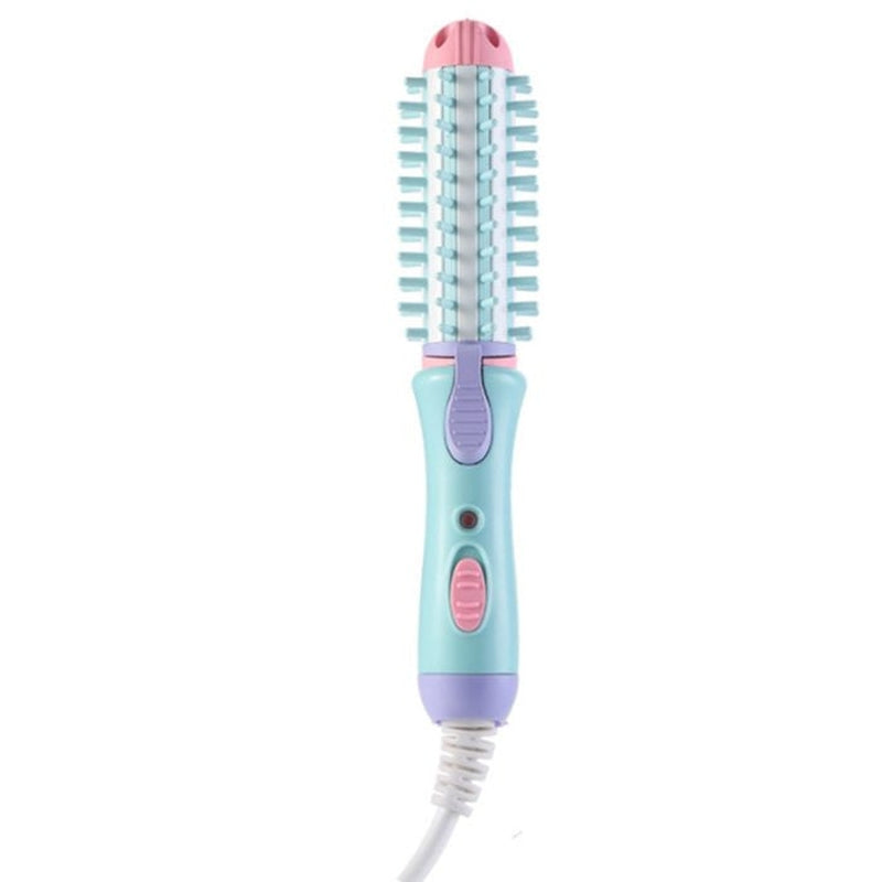 Compact Curling Wand Brush, Small Hair Flat Iron Brush, Portable Ceramic Travel Curler