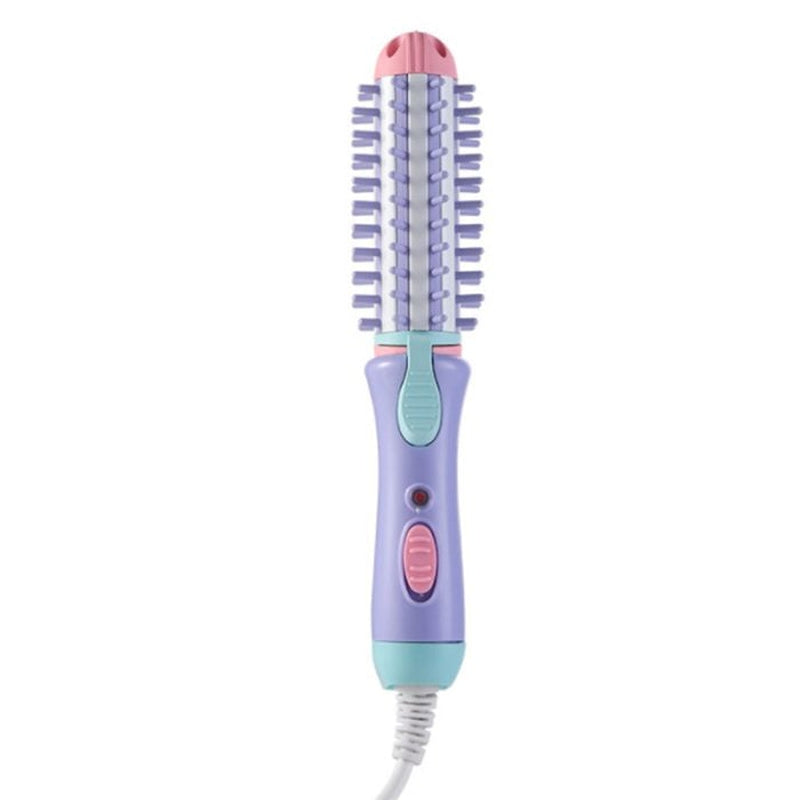 Compact Curling Wand Brush, Small Hair Flat Iron Brush, Portable Ceramic Travel Curler