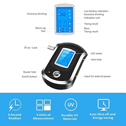 Mini Digital Breath Alcohol Tester with LCD Screen & Mouthpieces