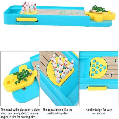 Mini Desktop Bowling with Cute frog launcher, Manual reset handle, Colorful design, Safe for Ages 6+