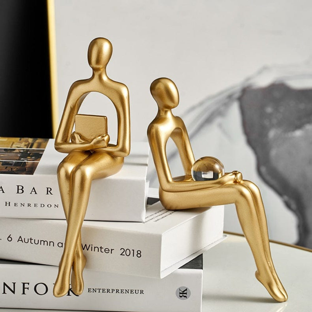 Minimalist Gold Bookshelf Figurine – Abstract Resin Sculpture for Modern Home Decor, 23x9 cm 6