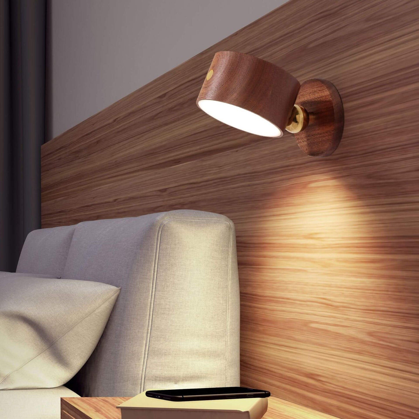 Minimalist Round LED Wall Sconce - Modern Wooden Design with Rechargeable Convenience for Ambient Lighting 1